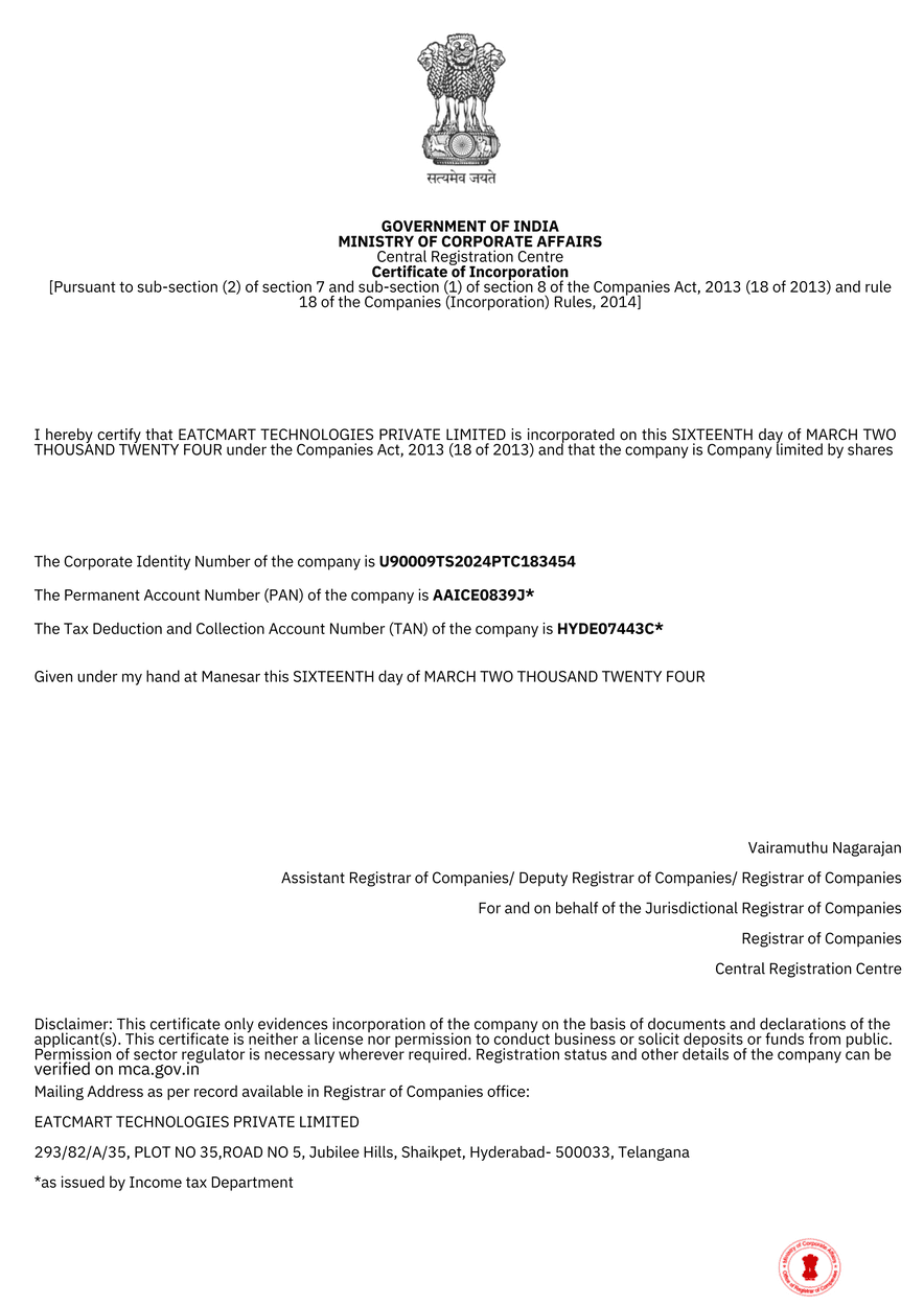 Incorporation Certificate