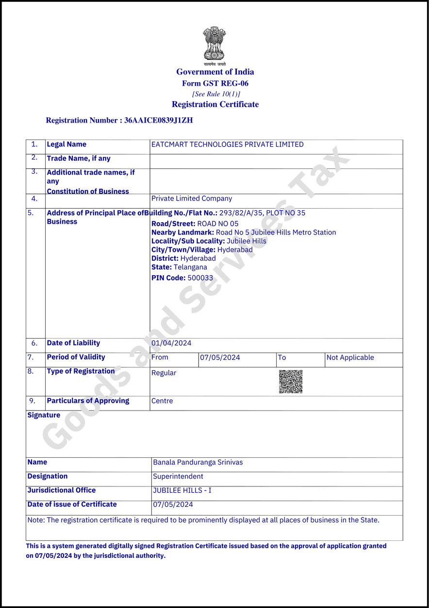Registration Certificate